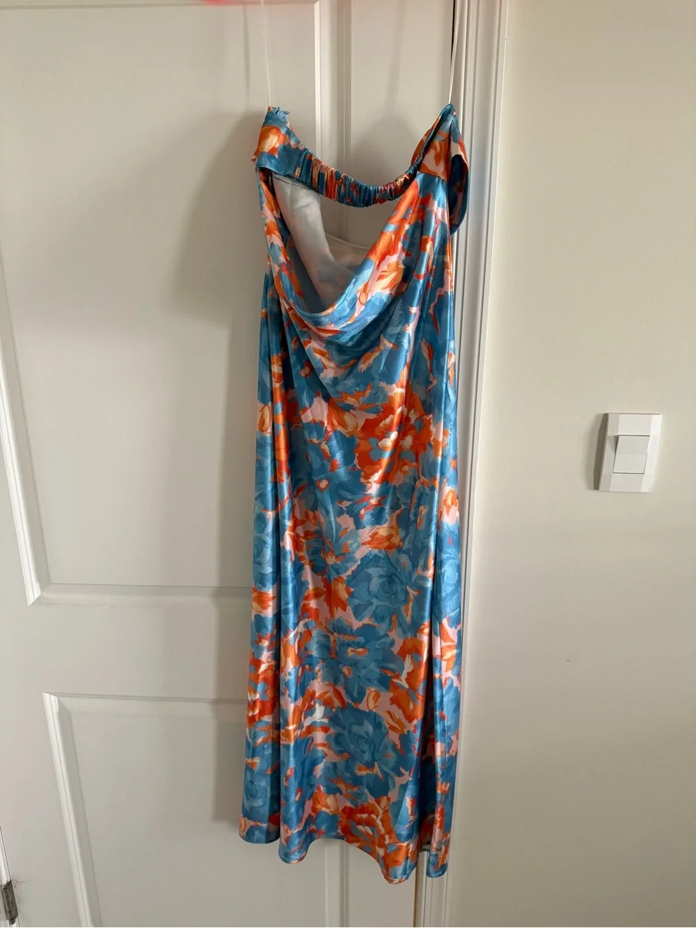 Floral Silk Slip Dress in Blue and Orange - Picture 2 of 2